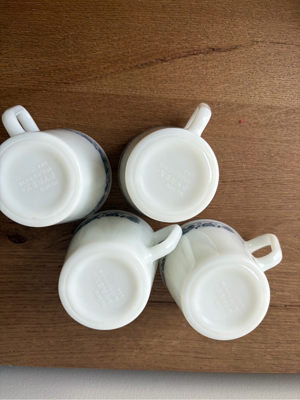 Pyrex White Milk Glass Mugs with Blue Floral Band - Set of 4 - Picture 3 of 7